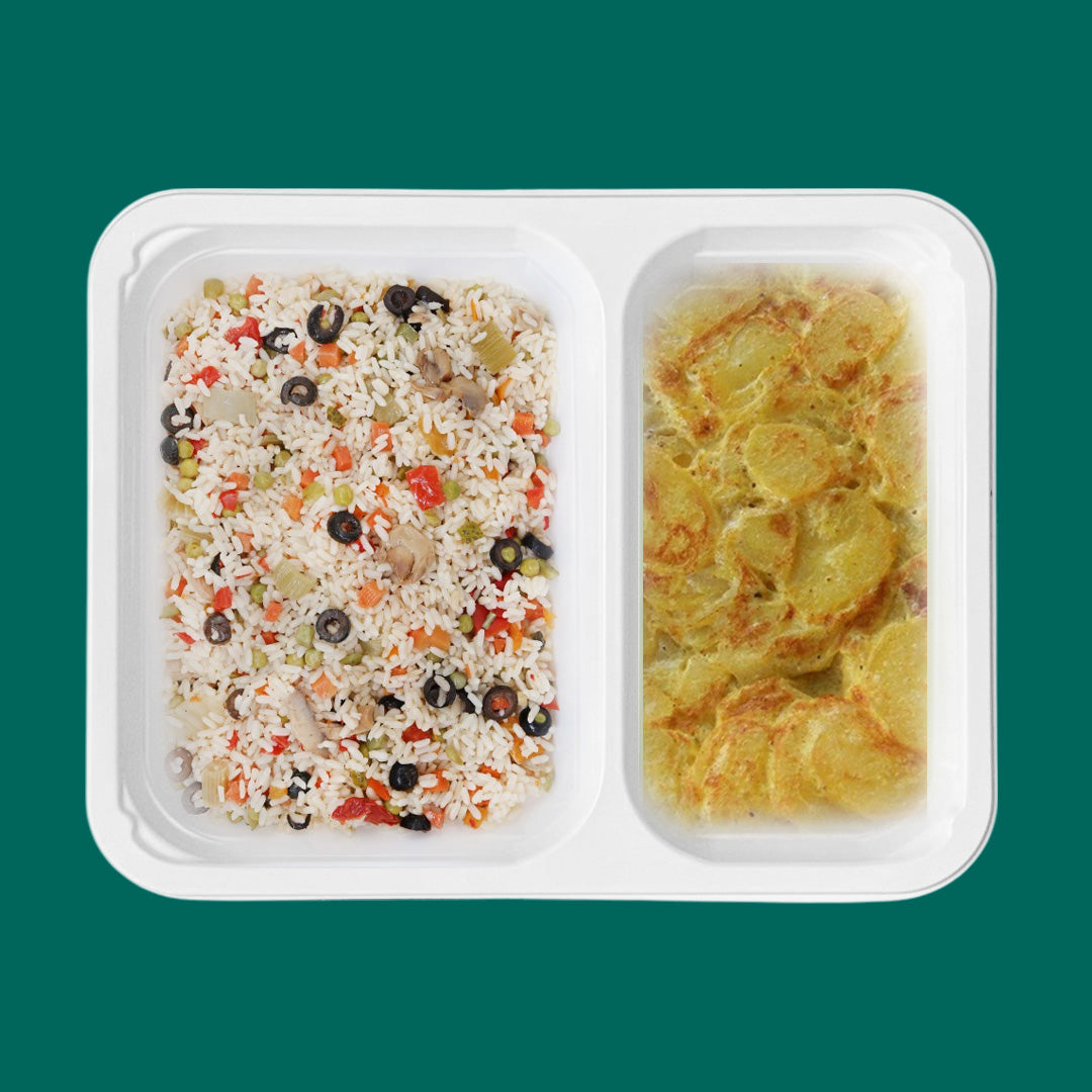 Insalata di riso + tortilla di patate e cipolle