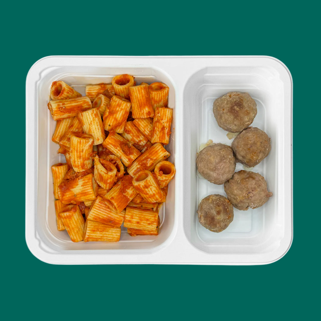 Mezze maniche all'amatriciana + polpette croccanti